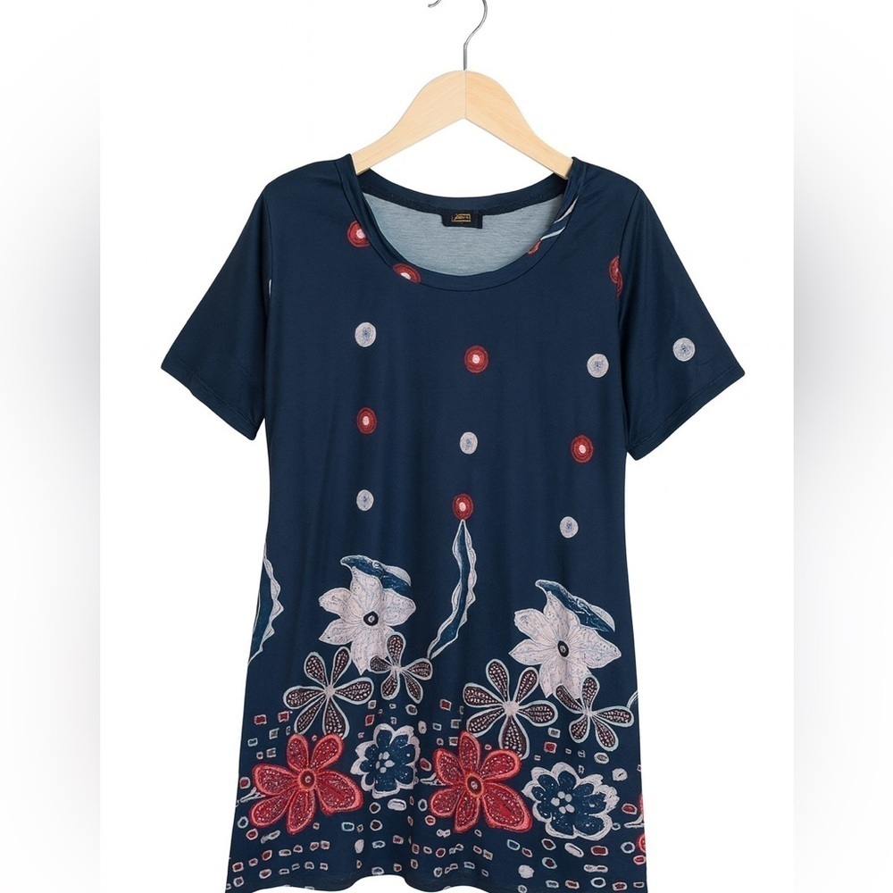R&B Collection Red White Blue Patriotic Print Dress Women’s Small Stretch